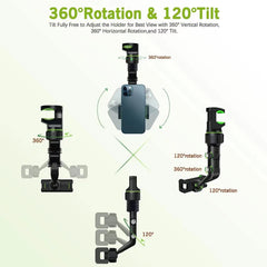 Rearview Mirror Phone Holder 360° Rotatable & Retractable Car Mount