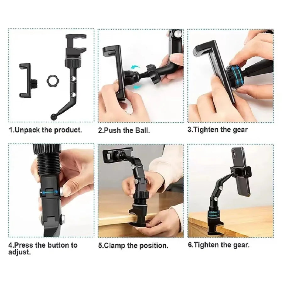Rearview Mirror Phone Holder 360° Rotatable & Retractable Car Mount