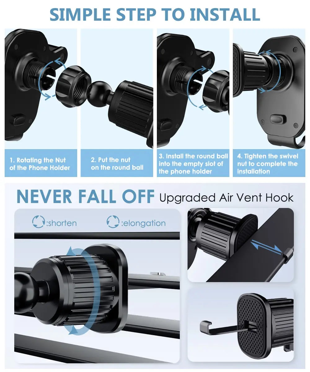 Universal Air Vent Car Phone Holder Gravity Lock, 360° Adjustable Mount