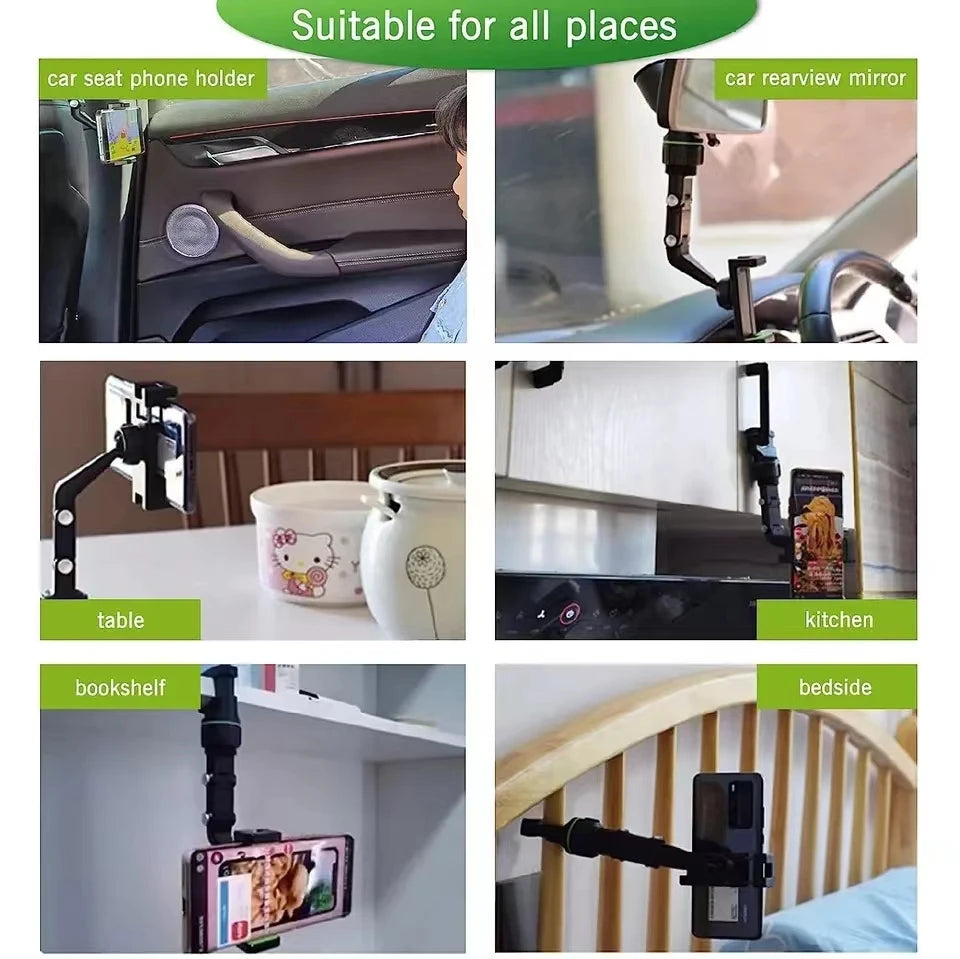 Rearview Mirror Phone Holder 360° Rotatable & Retractable Car Mount