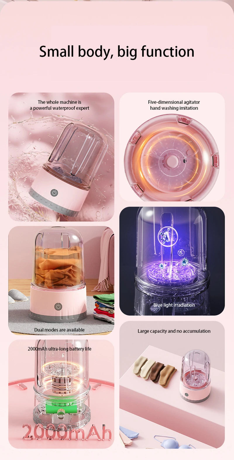 Mini Laundry Cup 1L Wireless Portable Underwear&Socks Automatic Washing Machine Rechargeable For Travel Home Dormitory