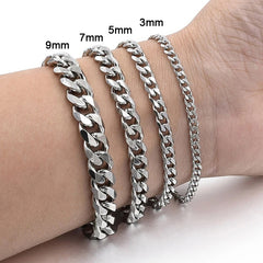 Trendy Cuban Chain Bracelet Classic Stainless Steel 3/5/7/9mm for Men & Women