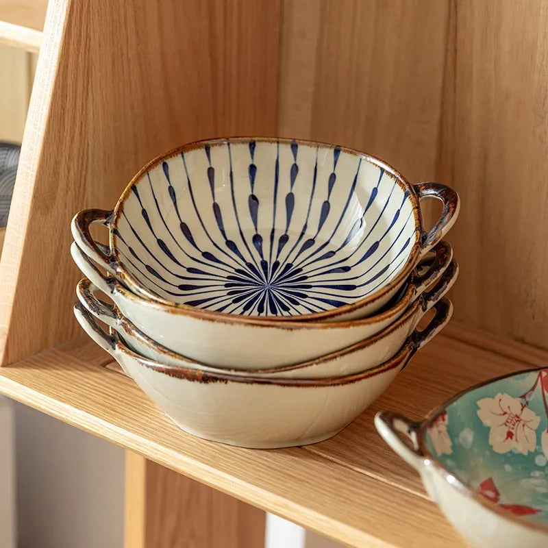 7.5inch Ceramic Salad Pasta Soup Bowl With Handle