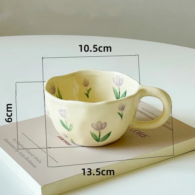 Hand Pinched Irregular Flower Ceramic Coffee Mugs Breakfast Kitchen Cups