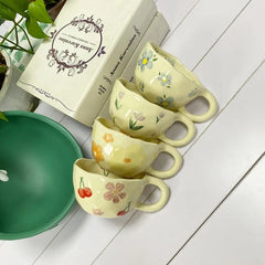 Hand Pinched Irregular Flower Ceramic Coffee Mugs Breakfast Kitchen Cups