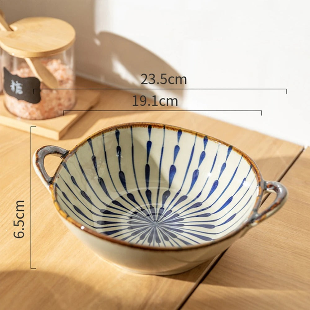 7.5inch Ceramic Salad Pasta Soup Bowl With Handle