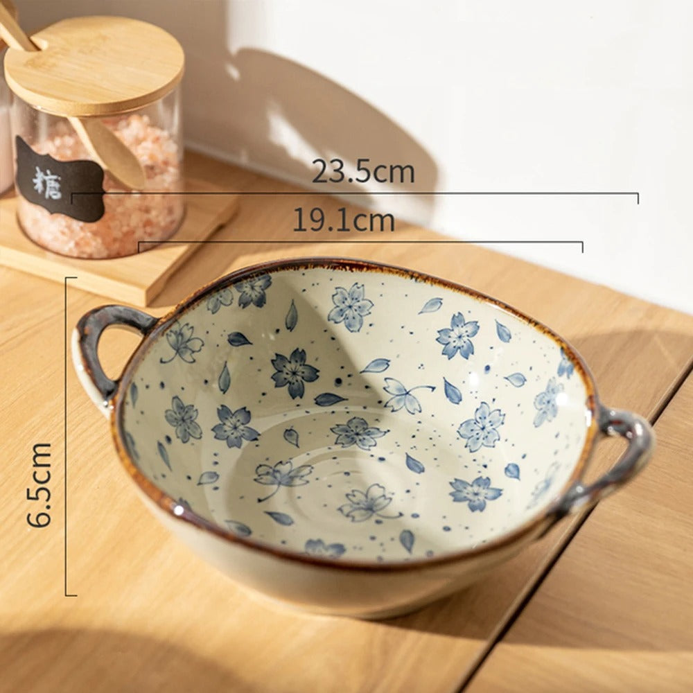 7.5inch Ceramic Salad Pasta Soup Bowl With Handle