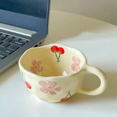 Hand Pinched Irregular Flower Ceramic Coffee Mugs Breakfast Kitchen Cups